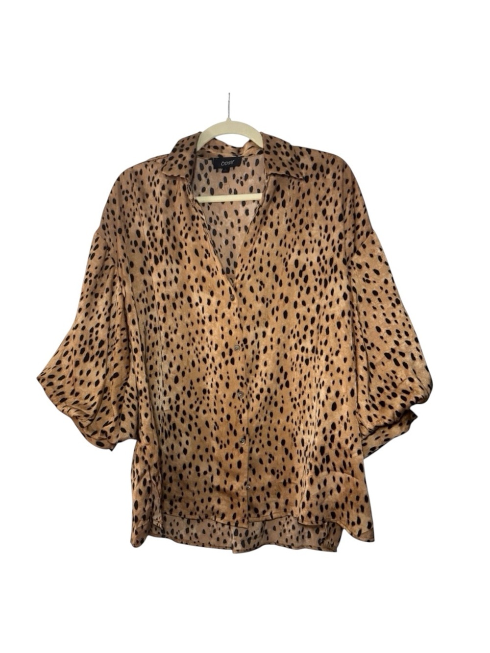 Oddi Gold Animal Print Button Front Blouse